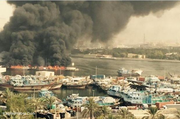Dubai'nin en büyük limanlarından birisinde yangın çıktı
