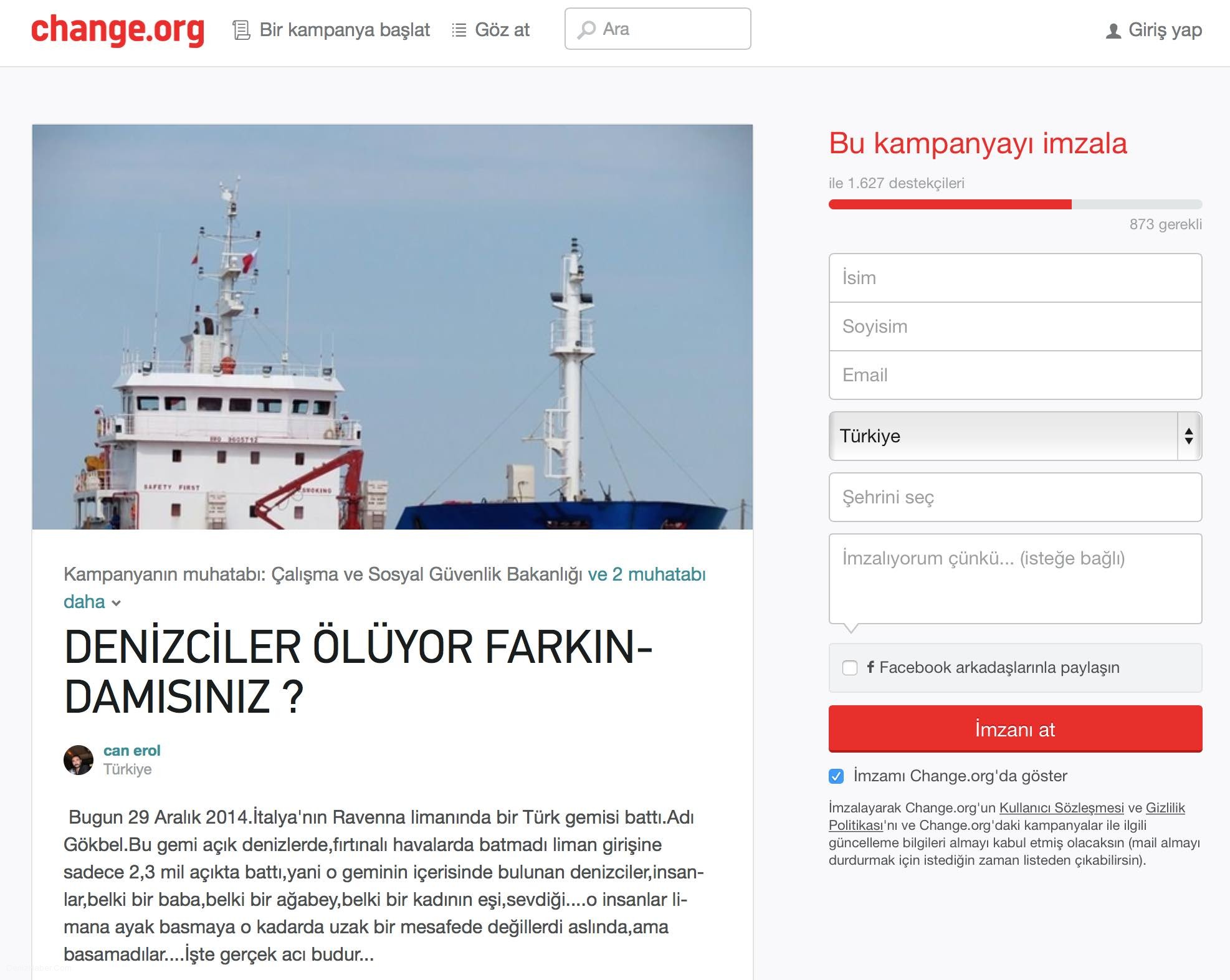 Denizcinin Yıpranma Hakkı İçin Kampanya