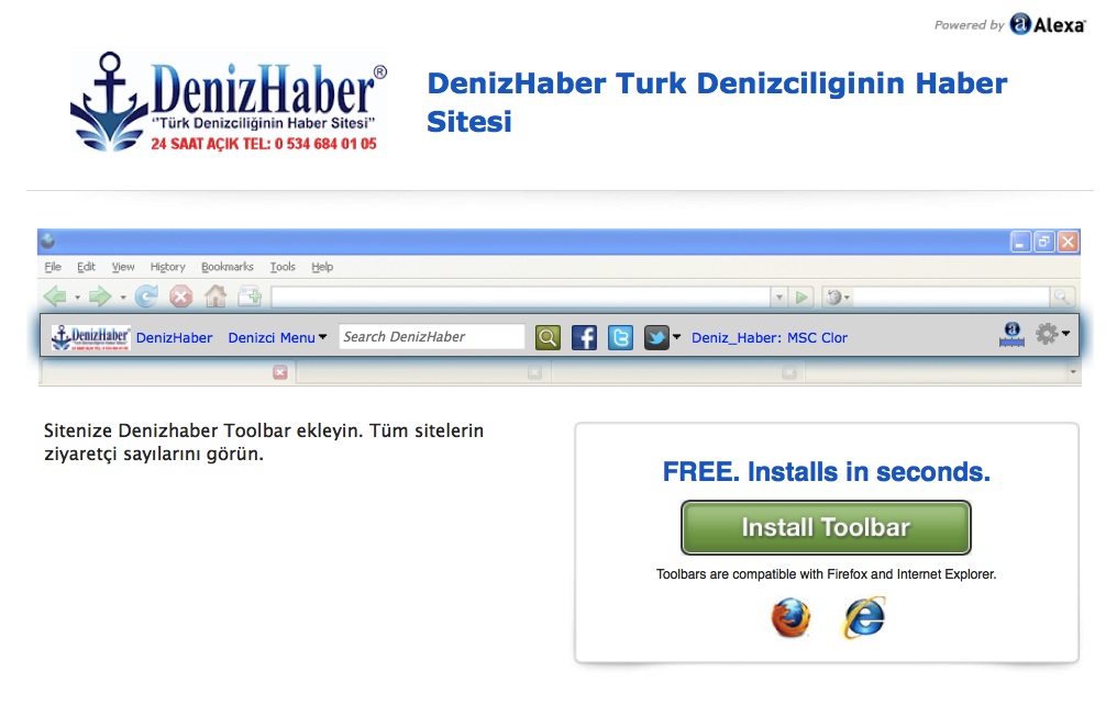 Tarayıcınıza DenizHaber Alexa Toolbar