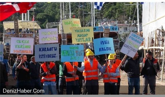 Fethiyeli teknecilerin çekek yeri eylemi