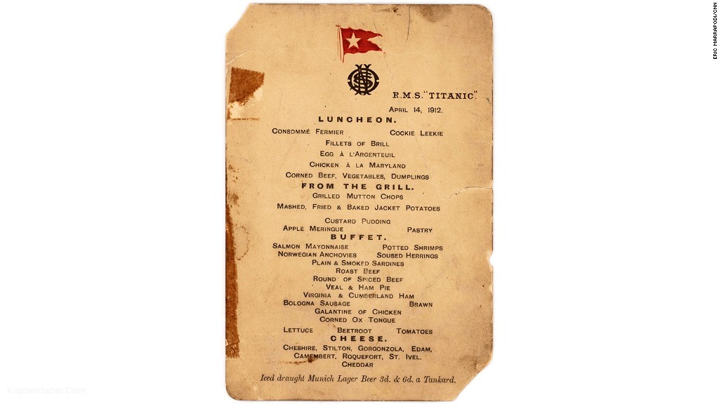 Titanik'teki son öğle yemeğinin menüsü 88 bin dolara satıldı