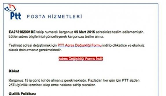 (Özel Haber) PTT Adına Gelen Bu Maile Dikkat