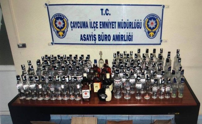 Zonguldak’ta 129 şişe sahte içki ele geçirildi