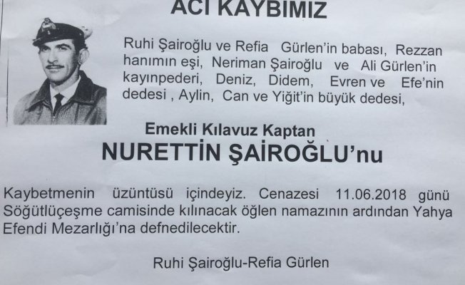 Emekli Kılavuz Kaptan Nurettin Şairoğlu vefat etti