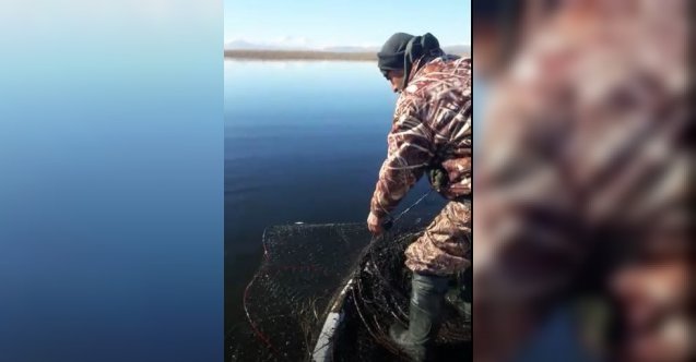 Göle kaçak bırakılan 2 bin 550 metre ağ ele geçirildi