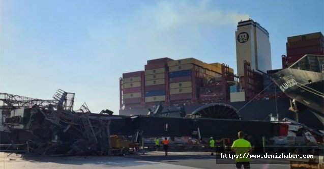 Devasa konteyner gemisi dev vinci devirdi!