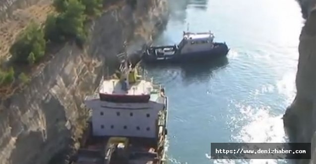 Gemi Korint Kanalı'nda karaya oturdu: Römorkörün çabaları ekrana yansıdı!