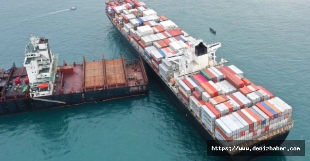 Yunan gemisi karaya oturmuş gemiye çarptı! (Video)