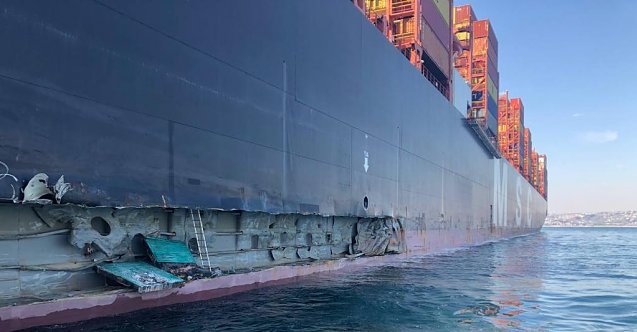 398 metrelik konteyner gemisi Ambarlı&#039;da yanaşırken iskeleye çarptı! (video)