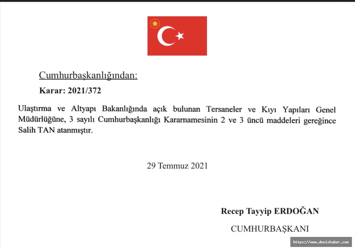 Tersaneler ve Kıyı Yapıları Genel Müdürlüğü’ne Salih Tan atandı