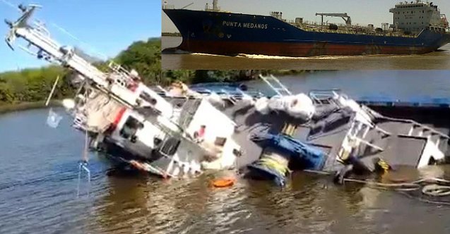 Manevra yapan tanker römorkörü çarparak batırdı! (Video)