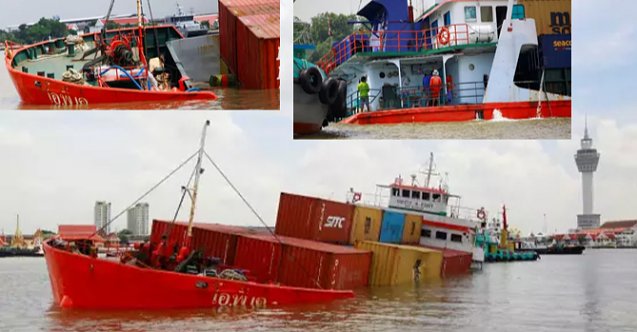 Bangkok&#039;ta çarpışan iki konteyner gemisinden biri battı! (Video)