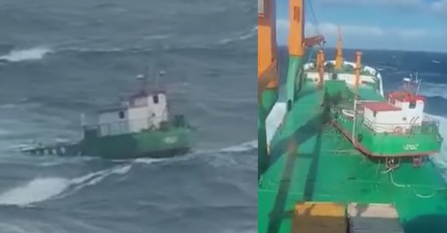 Şili'de yük gemisi mavnayı denize düşürdü! (Video)