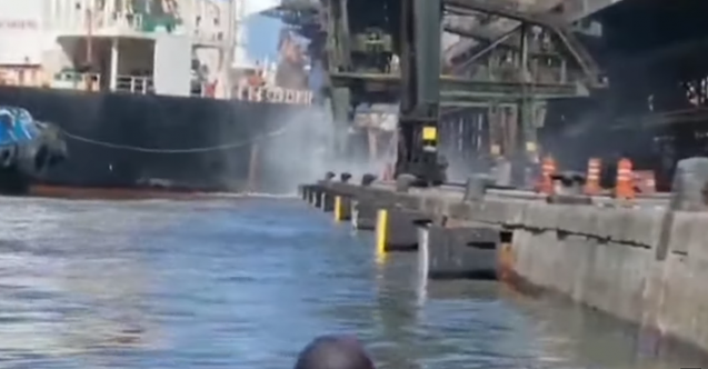 Dev dökme yük gemisi iskeleye çarptı: Saniye saniye görüntülendi (Video)