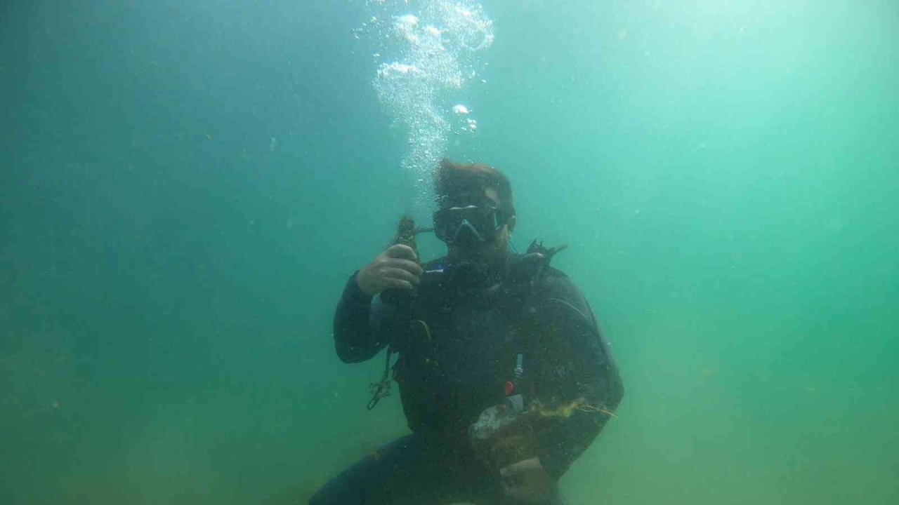 Dalgıç öğrenciler mahsur kalan balıkları kurtarıp, denizde temizlik yaptı