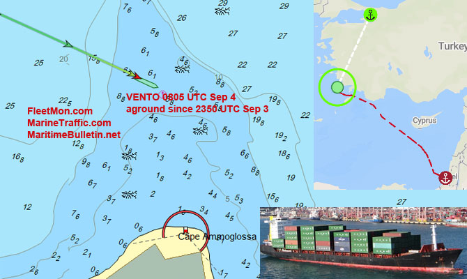 Konteyner gemisi VENTO Kos&#039;ta karaya oturdu