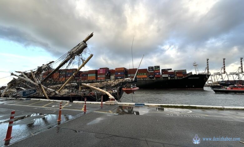 Maersk gemisi Fremantle&#039;a girerken ortalığı dağıttı