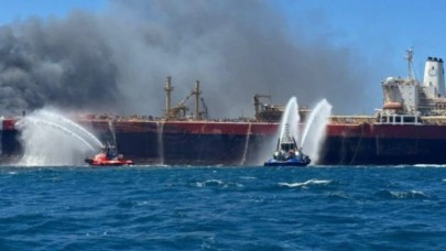 Aliağa'da söküm halindeki "Sloug" isimli tankerde yangın