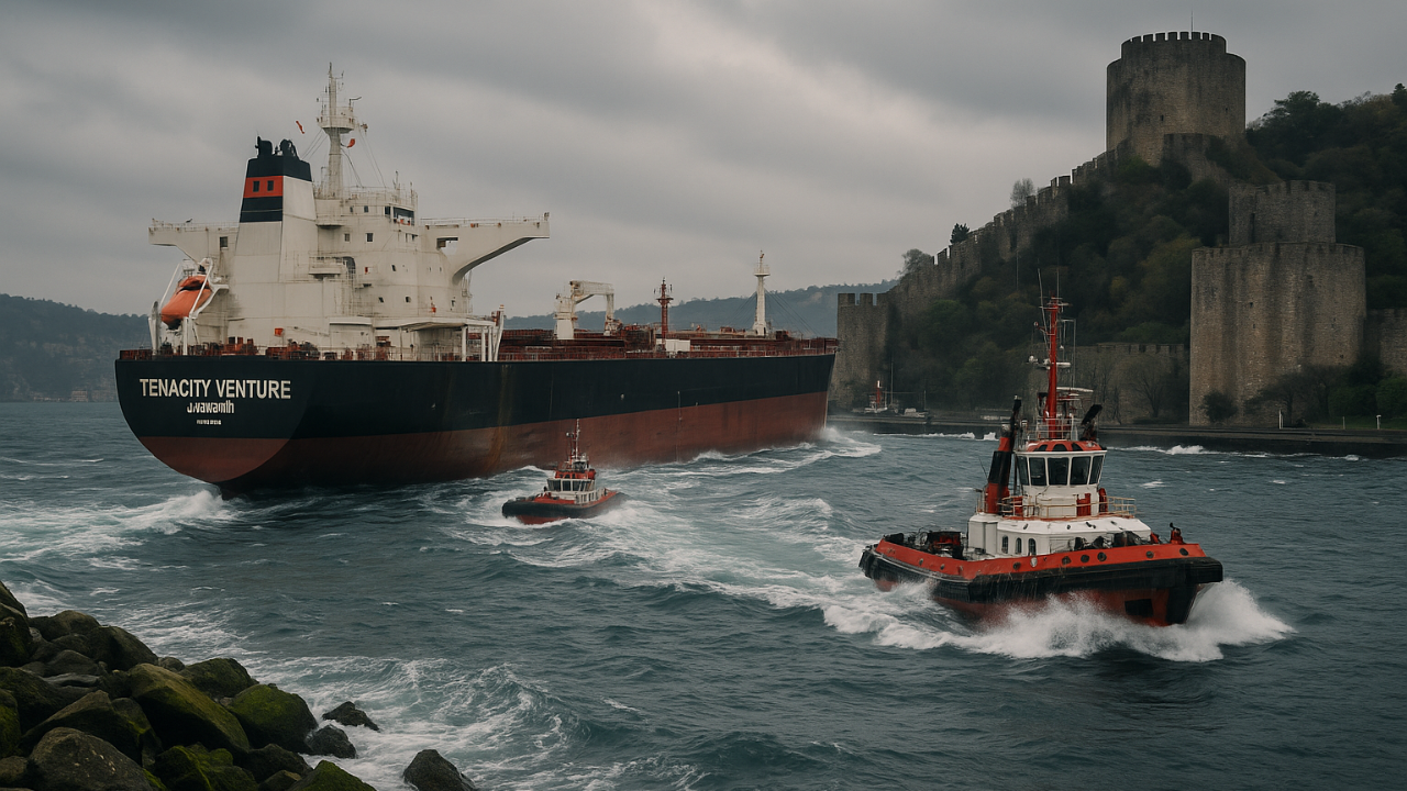 İstanbul boğazında heyecanlı dakikalar... Dev tanker en dar yerinde arızalandı...