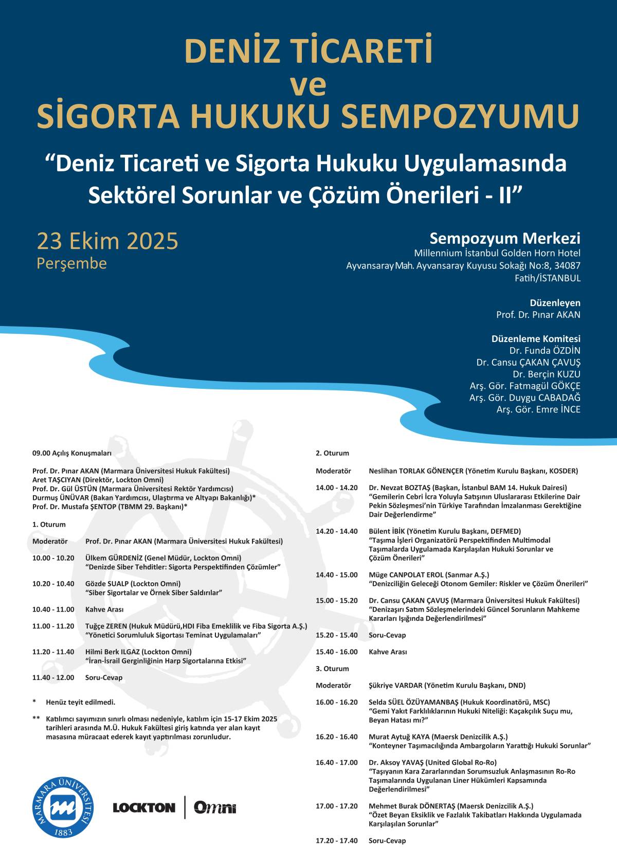 Deniz Ticareti ve Sigorta Hukuku Sempozyumu 23 Ekim’de