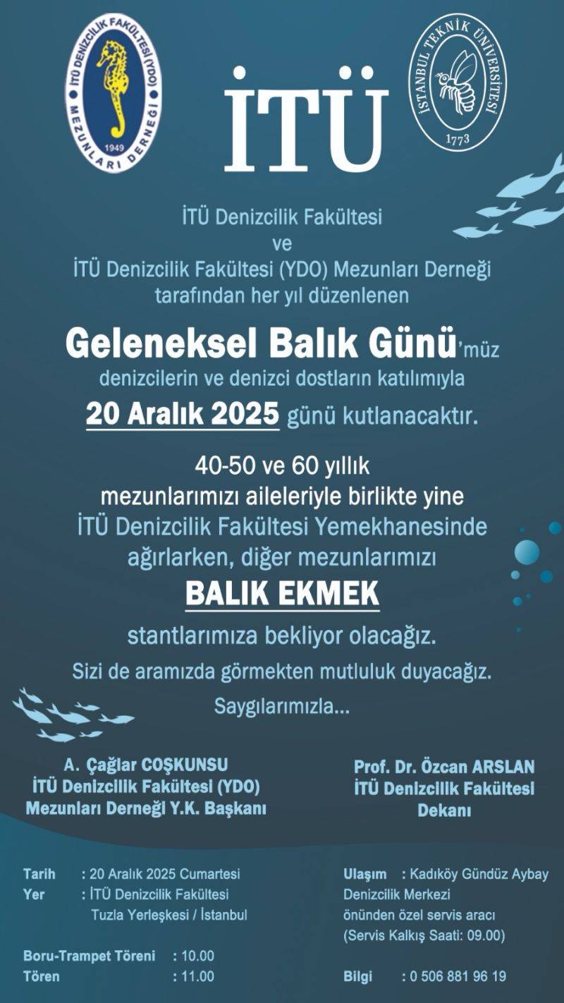 İTÜ Denizcilik Fakültesi Geleneksel Balık Günü 20 Aralık 2025’te!